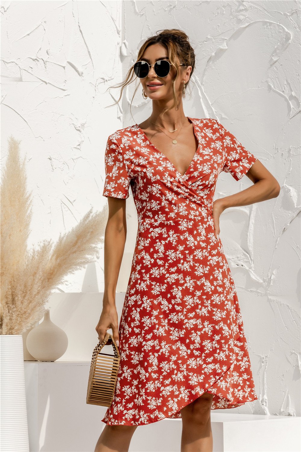 Sexy V Neck Floral Print Boho Beach Dress