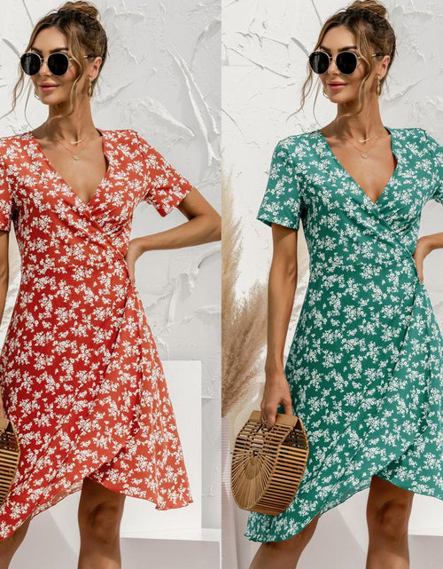 Load image into Gallery viewer, Sexy V Neck Floral Print Boho Beach Dress
